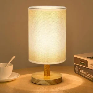 Nordic Solid Wood Fabric USB Desk Lamp with Dimmable LED Night Light for Bedroom Bedside and Study