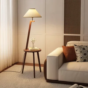 Nordic Solid Wood Floor Lamp Living Room Sofa Side Table Storage Rack Integrated Bedroom Bedside Table Floor Lamp