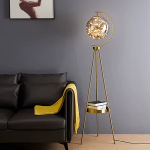 Nordic Style Glass Globe Tripod Floor Lamp with LED Light Storage Friendly Design for Bedroom Bedside Use