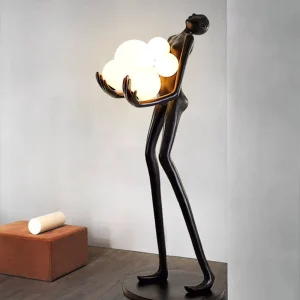 Nordic Style Resinous LED Floor Lamp Black Human Sculpture for Hotel Living Room Postmodern Decor Lighting
