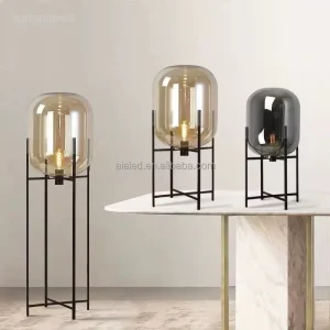 Nordic Table Light Melon Glass Lampshade Desk Lamp Model Room Living Room Bedroom Decoration Floor Lamp Four-corner Table Lamp