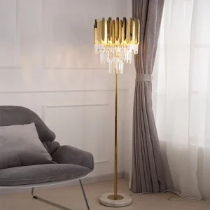 Nordic White Modern Luxury K9 Crystal LED Floor Lamp Lighting Circuitry Iron Metal American Design for Bedroom Hotel