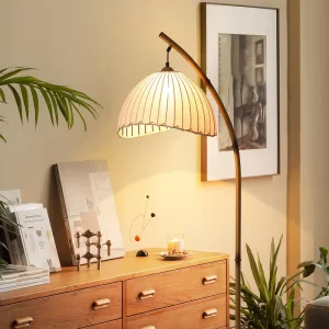 Novelty Luxury Retro Modern Design LED Floor Lamp with Fabric Shade for Living Room Bedroom Bedside Office Atmosphere Decoration