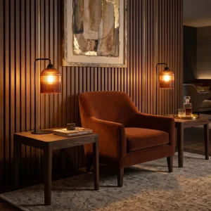 OEM ODM Custom Indoor Decor Table Lamp Vertical Stripe Amber Glass Bedside Table Lamp Modern Desk Lamp Bedroom Night Lights