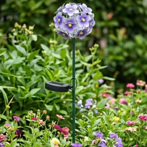 OEM ODM Solar Powered Purple Flower Ball Garden Light with Warm LED and Metal Frame for Outdoor Lawn and Landscape Decoration
