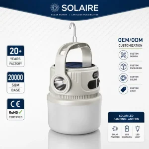 OEM Solar Camping Lantern USB Rechargeable LED ABS Hook Hanging Tent Light Outdoor Emergency Portable Garden Custom Logo
