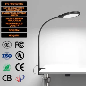 Office Clip Table Lamp for Study Desk Light with Three Color Temperature and 10 Steps Dimming
