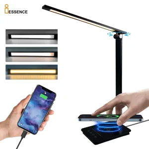 Office Foldable LED Desk Lamp with Wireless Charger and USB Charger Table Light Study Light with Night Light for Office