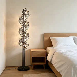 Opulent Modern Iron Marble Crystal Floor Lamp Tall High Brightness Statement Light for Living Room Lobby Hallway Hotel Home