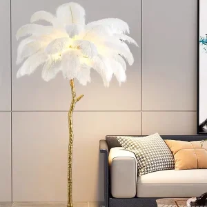 Ostrich Feather Floor Lamp American Luxury Glam Princess Bedroom Living Room Decor Nordic Style Resin Base