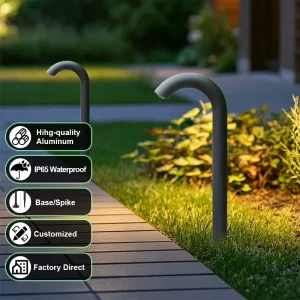 Outdoor Curved Bollard Light IP65 Waterproof AC 120V Aluminum Pathway Landscape Light Downward Warm White LED 60 Beam