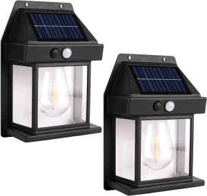 Outdoor Garden Solar Tungsten LED Wall Lamp IP65 Waterproof Smart Sensing Distance Interaction 8 Hours Working Time Black Warm