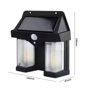 Outdoor IP65 Solar Wall Lamp with 2LEDs Human Body Induction Motion Detection White Yellow 1200mAh Battery Included