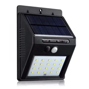 Outdoor IP65 Waterproof Solar LED Wall Lamp with 20 LEDs PIR Motion Sensor Battery Backup for Garden and Street Lighting