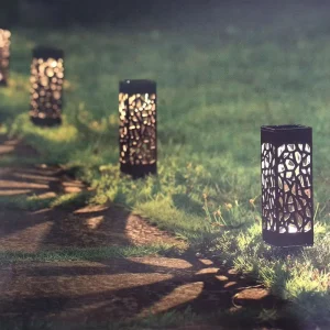 Outdoor IP65 Waterproof Street Lantern Spotlights Solar Lawn LED Hollow Square Garden Light Lamp
