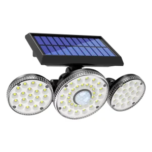 Outdoor IP65 Waterproof Three Head Motion Sensor Rechargeable High Bright 70 LED Solar Wall Light for Courtyard Garage Garden