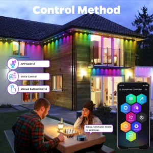 Outdoor IP67 Waterproof RGBIC Smart LED Strip Lights 50ft 100ft for Eaves and Parties