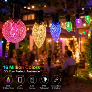 Outdoor LED String Lights with Smart Patio Lighting for Backyard and Pergola Use