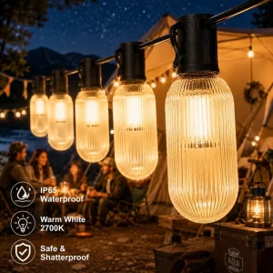 Outdoor LED String Lights with Smart Patio Lights for Restaurant, Bar, and Courtyard Seating