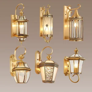 Outdoor LED Wall Lantern Vintage Brass Waterproof Tempered Glass Victorian Style Wall Sconce Porch Patio Villa Exterior Home
