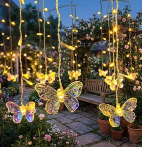 Outdoor Solar & Battery Powered Small Garden Butterfly String Lights Waterproof Hanging LED Fairy Lights