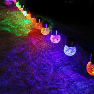 Outdoor Stainless Steel Solar Crack Light Colorful Hanging Ball Lamp Garden Waterproof Landscape Light Pastoral Countryside