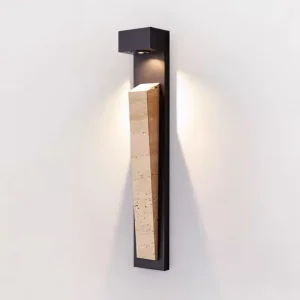 Outdoor Stone Wall Lamp LED Warm White Waterproof Postmodern Design Courtyard Aisle Terrace Entrance Travertine Sconce CRI 80