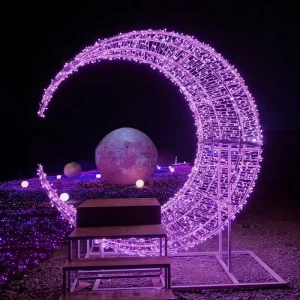 Outdoor Street Decorations 3D LED Pole City Holiday Large Abstract Art Christmas Moon Motif Lights Landscape Lighting