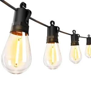 Outdoor String Lights LED 50Ft Waterproof Supports Dimmer ABS Material Warranty Free Color Temp Unknown Edison Bulb Garden