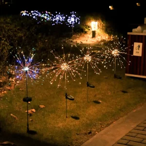 Outdoor Waterproof LED Fireworks Ground Stake Light Solar Operated Garden Landscape Yard Pathway Lamp