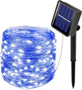 Outdoor Waterproof LED Solar Copper Wire Christmas Tree Lights String IP65 Rated 100 LEDs 10m Length 8 Functions Warm White