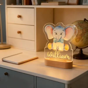 Oval Customized 3D Night Light Acrylic Lamp LED Light Lamp Cute Designed Wooden Engraved Base Plug In Night Light Decor