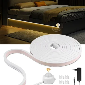 PIR Motion Sensor LED Light Strip 24V Warm White Silicone Soft Light for Indoor Cabinet Lighting