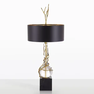 PM Modern Luxury Copper Branch Table Lamp K9 Crystal Bedroom Bedside Desk Lamp Marble Base Headboard Living Room Reading Lamp