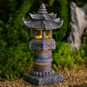 Pagoda Garden Statue Solar Powered Light for Landscape Balcony Outdoor Garden Zen Statue Light Pagoda Stupa Zen Garden Decor