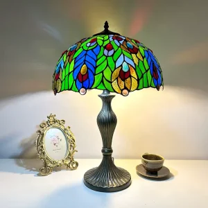Peacock Stained Glass Eco Friendly Simple Adjustable LED Table Lamp 16 Inch E26 Foyer Hotel Bar Restaurant Flexible