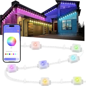 Permanent Outdoor LED Lights 100ft Smart RGB 72 Scene Modes IP68 Waterproof Adjustable Timer Christmas Lighting