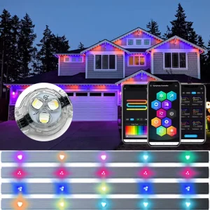 Permanent Outdoor LED Pixel Lights Certified RGBW 24V IP68 Waterproof Smart Eave Strings Light for Christmas Decoration