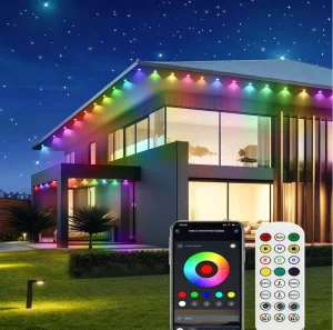 Permanent Outdoor String Lights for House Garden Colorful RGB Eaves Light Strings 15M 30M Bluetooth App Remote Control