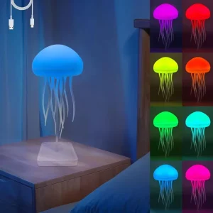 Personalized Branding Decoration Modern ABS USB Rechargeable LED RGB Multicolor Smart Jellyfish Projection Night Light Dimmable