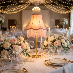 Pink Tassel Fringe Table Lamp Gold Iron Pole Romantic Wedding Centerpiece Vintage Decorative Bedside Light
