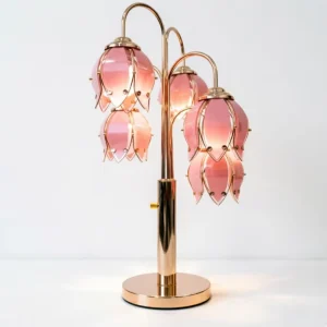 Pink Tulip Glass LED Desk Lamp with Metal Base 5 Light Adjustable Design Customizable Dimmable Modern Bedroom Night Light