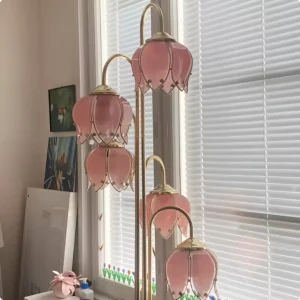 Pink Tulip Lotus Iron Glass LED Floor Lamp 5 Lights Modern Design E26 Base Standing Lamp Bedroom Living Room Decor