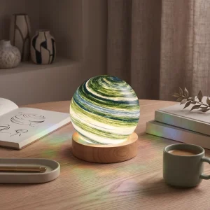 Planet Night Light Glass Globe Lamp with Wooden Base LED Decorative Table Lamp for Bedroom Living Room Home Decor Gift