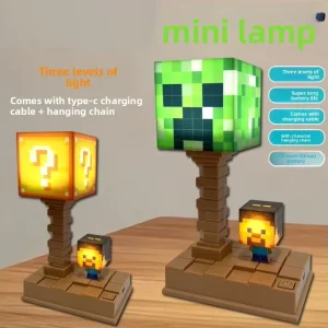 Plastic LED USB-Rechargeable Building Block Night Light, Pixel Art Design, Warm Light