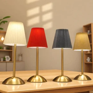 Pleated Fabric Lampshade with Anti glare Function Portable Touch Dimmable LED Table Lamp for Restaurant Hotel Bedside