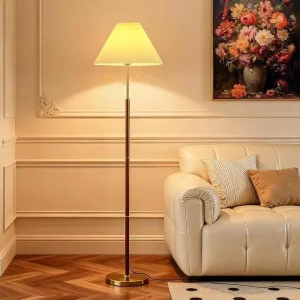 Pleated Lampshade Tall Floor Lamp for Living Room Corner Bedroom Bedside Office Brown Pole Lamp Bright 12W Dimming Reading Light