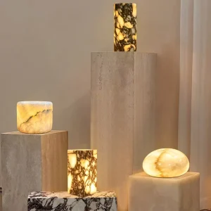 Polished Rechargeable Marble Table Lamp Natural Marble Bedside Table Lamp with Vibration and Dimming Functions for Hotel Use