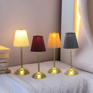 Portable 2W Touch Pleated Lampshade Cordless Dimmable LED Table Lamp for Restaurant Bedside Cafe