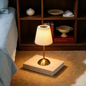 Portable Charging Pleated Fabric Table Lamp Touch Control LED Bedside Night Light Battery Powered Indoor Mobile Decoration Lamp